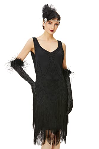 BABEYOND 1920s Kleid Damen Flapper Kleid ohne Ärmel V Ausschnitt Knielang Charleston Kleid Gatsby Motto Party Damen...