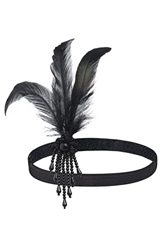 BABEYOND 1920s Stirnband Damen Gatsby Kostüm Accessoires 20er Jahre Flapper Feder Haarband Schwarz
