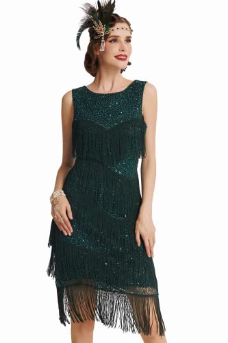 Coucoland 1920s Kleid Damen Runder Ausschnitt Elegant Abendkleid mit Multi Schichten Fransen 20er Jahre Retro Stil Great...