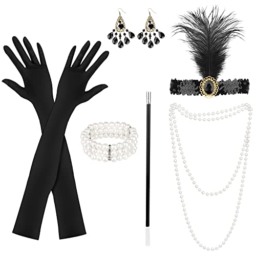 KEWUZY 6 Teiliges 20er Jahre Accessoires, 1920 Zubehör Set, Great Gatsby Party Kostüme Damen mit Flapper Stirnband...