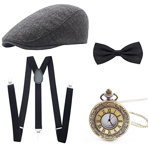 Wagoog 1920s Herren Accessoires, Mafia Gatsby Kostüm set Inklusive Panamahut Verstellbar Elastisch Hosenträger Herren...