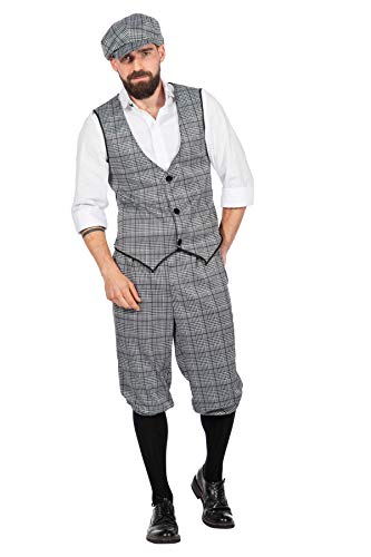 20er Jahre Peaky Blinders Herren Glencheck Anzug Knickerbocker Schwarz-Weiß Weste Schiebermütze, Größe:50