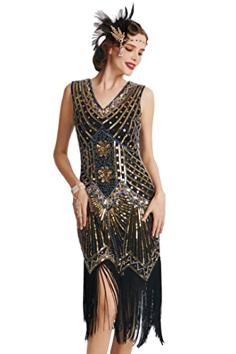 BABEYOND Damen Flapper Kleider voller Pailletten Retro 1920er Party Damen Kostüm Kleid Gold, S