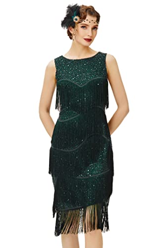 Coucoland 1920s Kleid Damen Runder Ausschnitt Elegant Abendkleid mit Multi Schichten Fransen 20er Jahre Retro Stil Great...