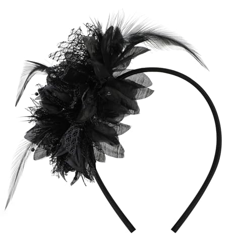 MWOOT Feder Haarreif mit Künstlichen Blumen, 1920er Fascinator Kopfschmuck für Damen, Schwarz Feder 20er Jahre...