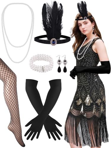 PLULON 1920er-Jahre-Flapper-Kleid. Brüllendes 20er-Jahre-Gatsby-Kleid-Kostüm mit 20er-Jahre-Accessoires
