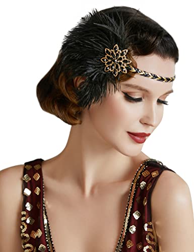 BABEYOND 1920s Stirnband Feder Damen 20er Jahre Stil Flapper Showgirl Charleston Haarband Great Gatsby Damen Fasching...