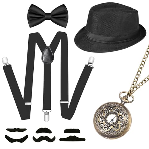 Atuoxing 20er Jahre Accessoires Herren Kostüm, Mafia Kostüm Herren, Retro Gangster Kostüm Elastisch Hosenträger...