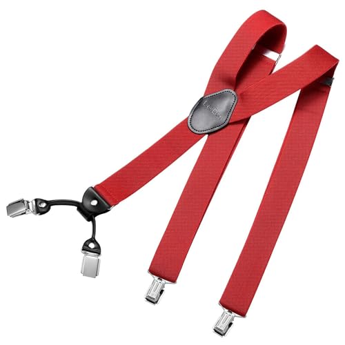 DonDon Hosenträger Herren extra stark dunkelrot 3,5 cm Hosenträger Herren breit in Y-Form lang - Starke Clips passend...