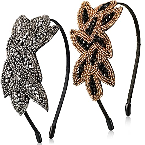 2 Stück 1920er Haarreife Flapper Stirnbänder Damen Haarbänder Blatt Perlen Haarschmuck Vintage Kopfschmuck...