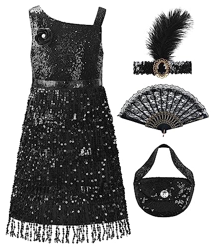 ReliBeauty Flapper Charleston Kleid 20er Jahre 20er Jahre Kostüm Fransenkleid Kinder Mädchen mit Accessoires...
