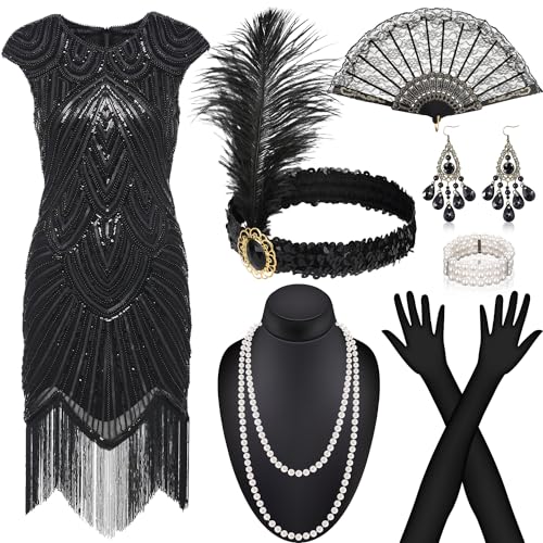 Alintor 20er Jahre Kostüm Damen, Gatsby Kleid Damen mit 20er Jahre Kleid Accessoires, Charleston Kleid 20er Jahre,...