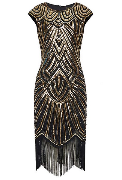 20er Jahre Mode 20er Jahre Kleid Charleston Kleid Flapper Kleid Gatsby Kleid Paillettenkleid Retro Kleid Damen gold schwarz