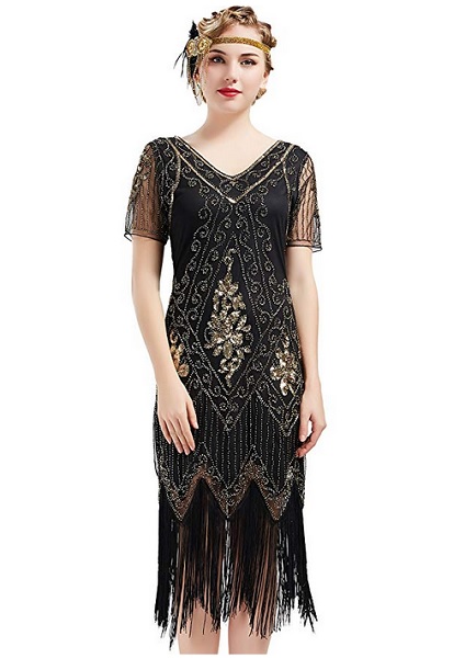 20er Jahre Mode 20er Jahre Kleid Charleston Kleid Flapper Kleid Gatsby Kleid Paillettenkleid Retro Kleid Damen schwarz