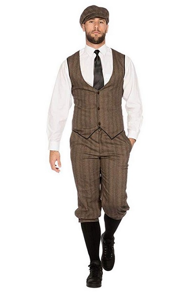 20er Jahre Mode Herren Peaky Blinders Anzug Knickerbocker Herren-Kostüm Braun-Beige Weste Schiebermütze